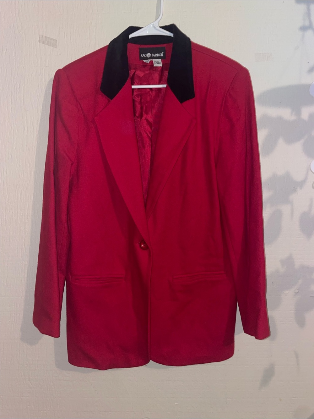Vintage Sag Harbor Red Wool Blazer with Black Collar